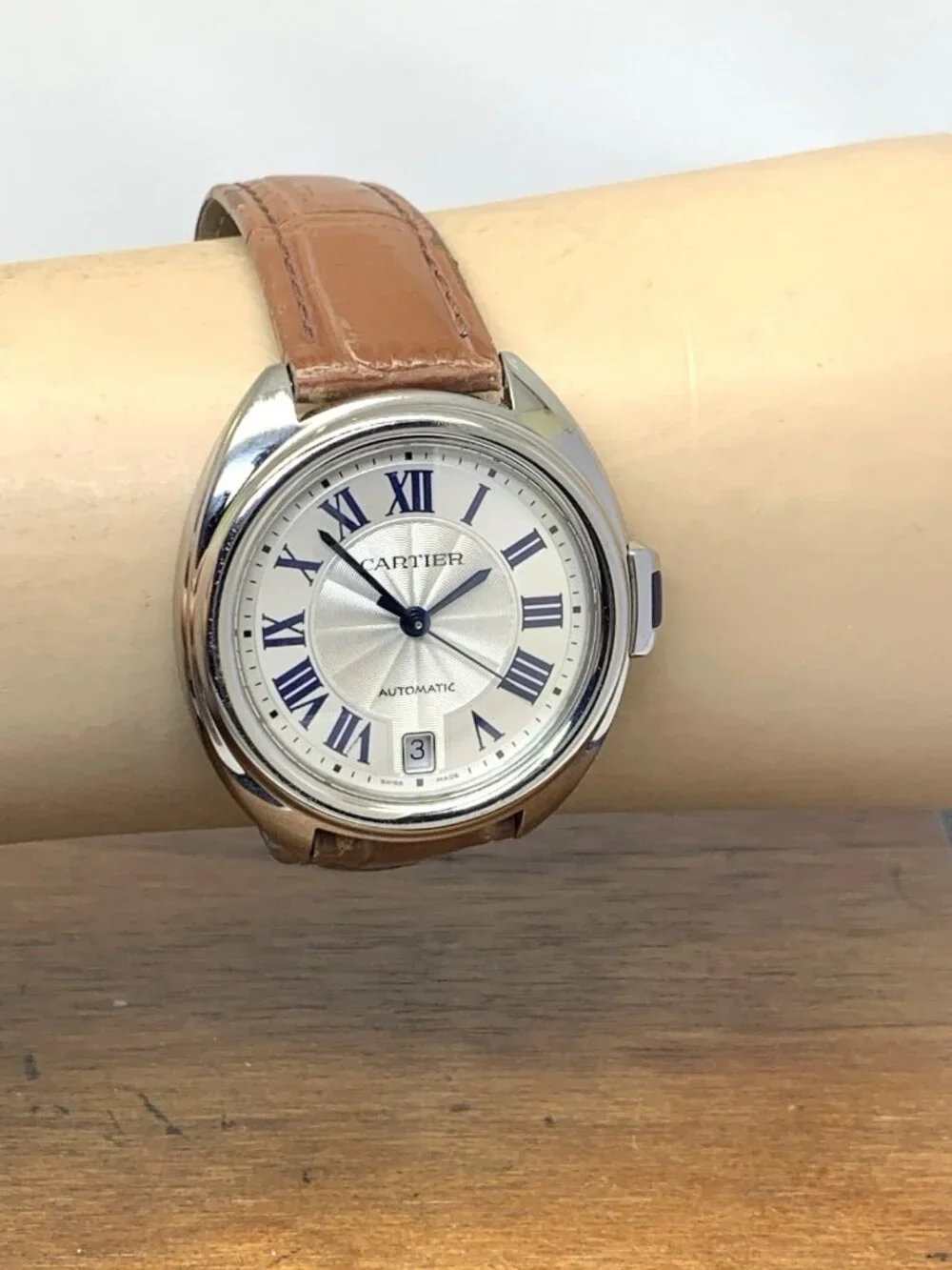 Cartier Cle WSCL0017 Womens Watch Swiss Automatic Silver Dial Brown Leather 35mm